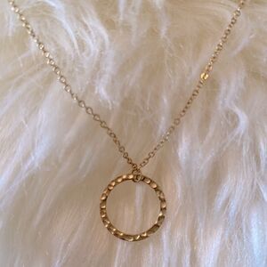 NEW Dainty Hammered Gold Tone Circle Pendant Necklace.